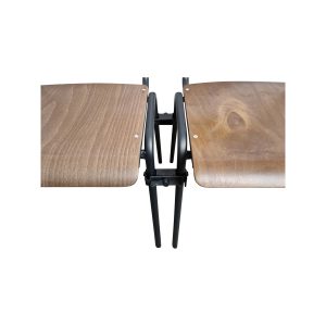 Super-Seat |Twee zwarte metalen barkrukken met matzwarte zitting en inklapbaar frame, strak design. | Horecameubilair