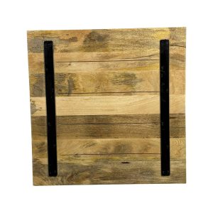 Super-Seat |Massief mango houten tafelblad 70x70cm Massief mango houten tafelblad, naturel, horizontale planken, zwarte metalen beugels. | Horecameubilair