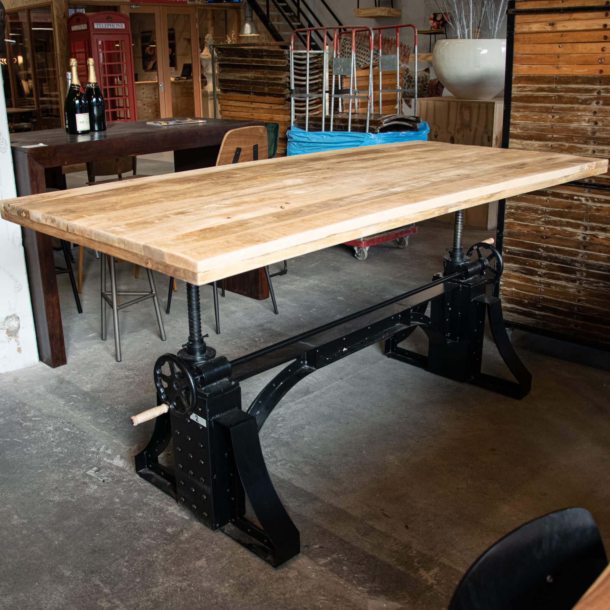 Gezond Ronde heilige Industriële massief houten verstelbare (sta) tafel 220x100cm - Super Seat