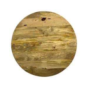 Super-Seat | Massief mango tafelblad rond 70cm Tafel met zichtbaar nerfpatroon, geel-bruin mangohout, op witte achtergrond. | Horecameubilair