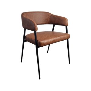 Super-Seat |cognacbruin kunstleer, zwarte metalen poten, gebogen vloerkleed, open vloerkleed, gestoffeerde zitting. | Horecameubilair