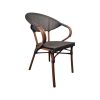 Super-Seat | Textiel Horeca Terrasstoelen Gebogen Bruin | Donkerbruine rieten stoel met houten poten en metalen details. | Horecameubilair