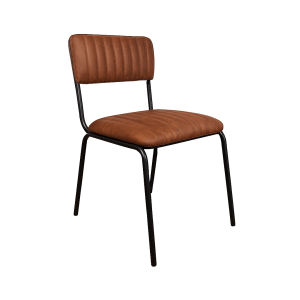 Super-Seat | The Aviator horeca stapelstoelen cognac | Cognacbruin leren stoel, verticale stiksel, zwart metalen 4-poots onderstel, modern design. | Horecameubilair