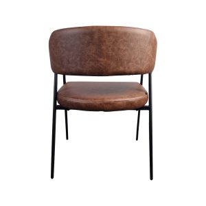 Super-Seat | Cognac bruine leren stoel met afgeronde rugleuning, zwarte metalen poten. | Horecameubilair