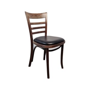 Super-Seat |De Amsterdamse poker oud bruin café statafels Houten stoel, gebogen rugleuning, horizontale latten en zwarte zitting. | Horecameubilair