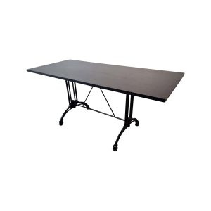 Super-Seat | Donkerbruine rechthoekige tafel met zwarte metalen poten, houten blad, gezellige cafésfeer. | Horecameubilair