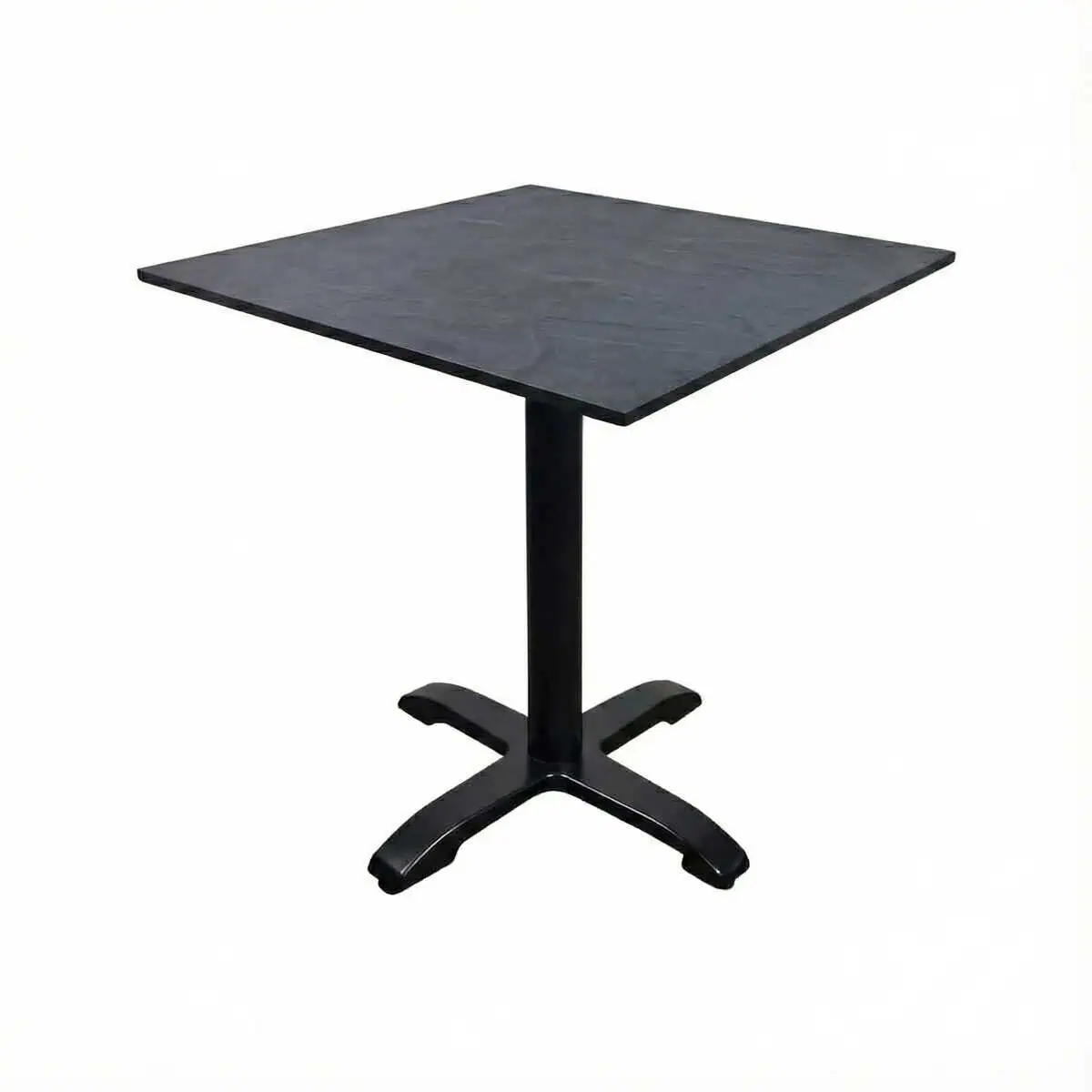 Super-Seat | De HPL horeca (terras) tafelbladen maan reliëf zwart 70x70cm Vierkante zwarte HPL-tafel met maanreliëf, metalen poot en gebogen poten. | Horecameubilair