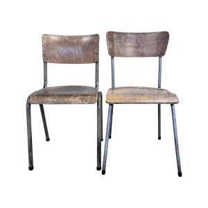 Set van 2 Vintage metaal houten schoolstoelen