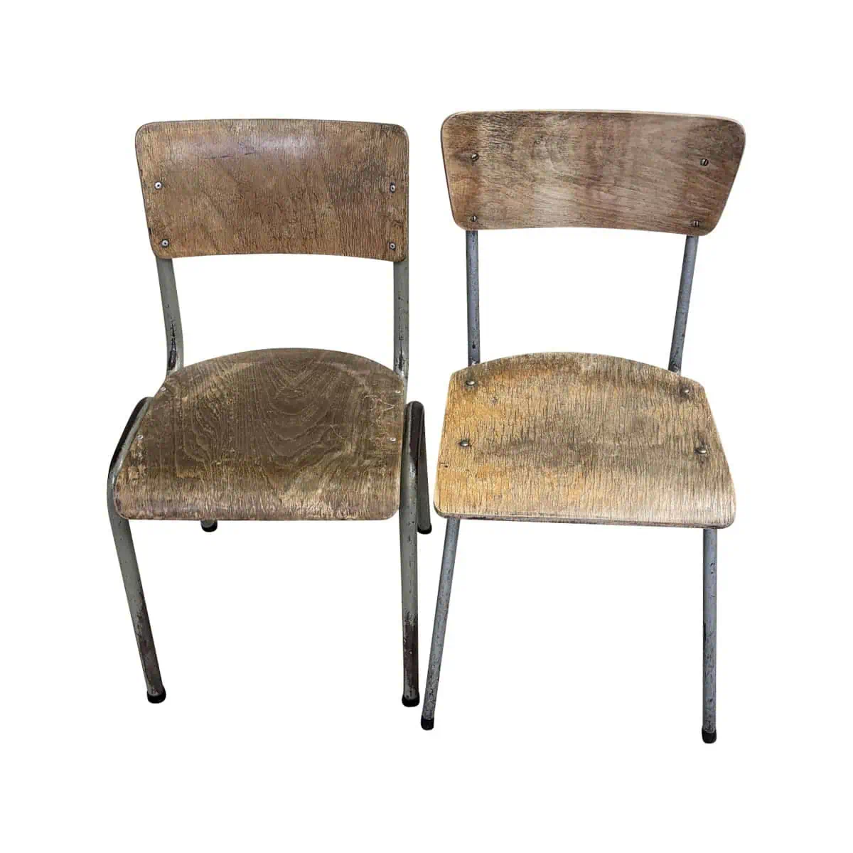 Set van 2 Vintage metaal houten schoolstoelen