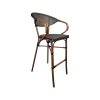 Super-Seat | Textiel horeca (terras) barkrukken gebogen bruin | Bruin hout, gevlochten zwarte rugleuning/zitting, klassieke bistrostijl. | Horecameubilair