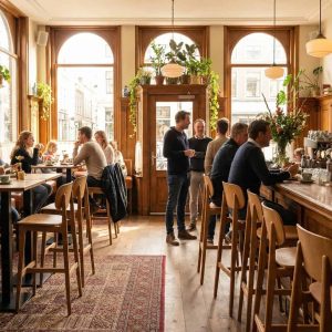 Super-Seat | Scandinavische barkrukken Bonn honing bruin Houten tafels, stoelen, barkrukken; warme tinten, grote ramen, veel daglicht. | Horecameubilair