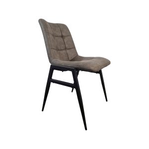 Super-Seat | Moderne eetkamerstoel | Grijze moderne eetkamerstoel met gewatteerd design, slanke zwarte metalen poten. Perfect voor horeca. | Horecameubilair