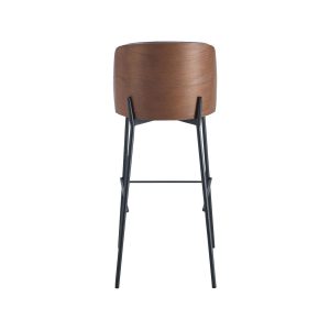 Super-Seat | Een ontwerp uit New York | Barkrukken met houten zitting en zwarte metalen poten, ronde zitting op slanke, hoekige poten. | Horecameubilair