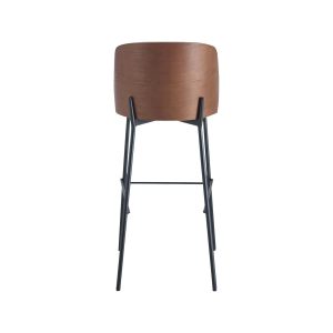 Super-Seat | Achteraanzicht van het New Yorkse design barkrukken | Houten zitting in velours Mokka, zwarte metalen poten, moderne elegantie. | Horecameubilair