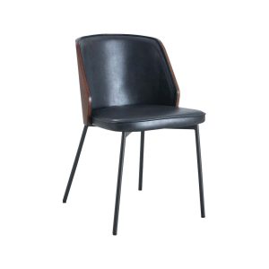 Super-Seat | De New York Design Stoel | Modern zwart leer zit en tapijt met dunne zwarte metalen poten en donkerbruine houten afgedekt. | Horecameubilair
