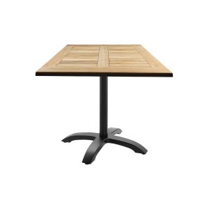 Super-Seat | De Horeca (terras)tafels Tivoli teak 70x70cm met onderstel | Rechthoekig teakhouten tafelblad, zwarte metalen poot met vier gebogen poten. | Horecameubilair