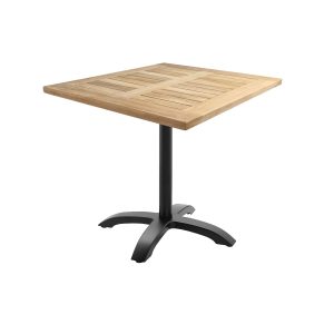 Super-Seat | De Horeca (terras)tafels Tivoli teak 70x70cm | Vierkante tafel met lichtbruin teakhouten blad en zwart metalen voet, ideaal voor horeca/terras. | Horecameubilair