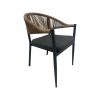 Super-Seat | The Lion Terras Stoelen | Lichtbruine geweven rugleuning, donker kussen, slanke zwarte poten, modern minimalistisch design. | Horecameubilair