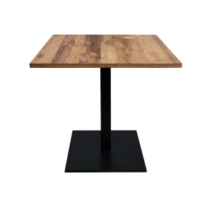 Super-Seat | De Horeca tafels mango hout 70x70cm met onderstel | Vierkante mangohouten tafel, lichtbruin blad, zwart metalen poot, wit achtergr. | Horecameubilair