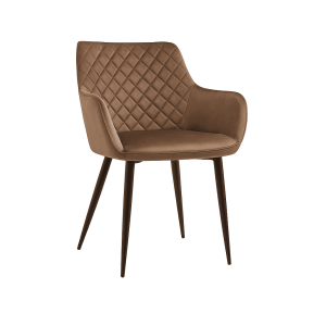 Super-Seat | A Diamant fluwelen horeca stoel in mokka | Fluwelen stoel in mokkakleur, diamantpatroon vloerkleed, zwarte metalen poten, gebogen armleuningen. | Horecameubilair