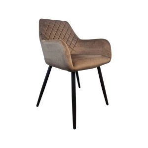 Super-Seat | The Diamond fluwelen horeca stoelen mokka The Bruine fluwelen stoel met ruitpatroon, gebogen armleuningen en zwarte metalen poten. | Horecameubilair
