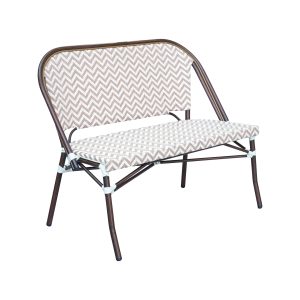 Super-Seat |De Marylin Paris horeca rotan terrasbank boho beigeBeige tweezits terrasbank, rotan, metalen frame, bruin-witte zigzag, vier poten, boho stijl. | Horecameubilair