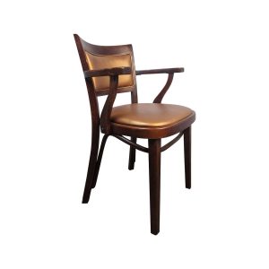 Super-Seat | De Houten Hutten horeca fauteuils Verona Gold skai | Houten stoel met bruin frame, armleuningen, en goudkleurige skai zitting. | Horecameubilair