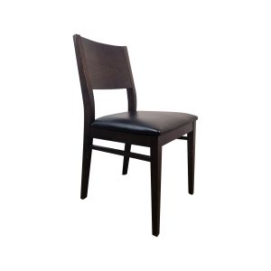 Super-Seat | De Jameson Bistrostoel | Zwarte leren zitting op donker hout, minimalistisch design met gebogen rugleuning en rechte poten. |. | Horecameubilair