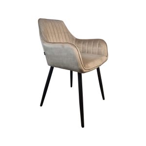 Super-Seat | Champagnekleur fluweel met zwarte metalen poten, verticale stiknaden, moderne look. | Horecameubilair