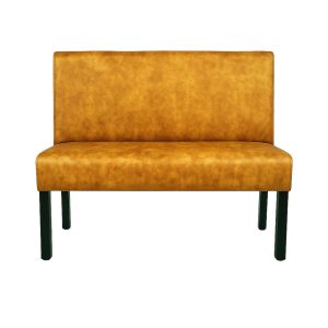 Super-Seat | De Lisa horeca eetbank bistro Oker - 120cm | Mosterdgele stoffen eetbank met zwarte metalen poten, compact en zonder armleuningen. | Horecameubilair