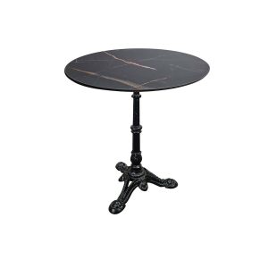 Super-Seat | De Horeca tafels melamine zwart marmer rond 67cm met onderstel | Zwart marmerlook tafel, witte aders, melamine blad, rond, zwarte metalen voet. | Horecameubilair