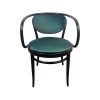 Super-Seat | De Michael Thonet 210 vintage gebogen houten fauteuil | Zwart frame, groene ronde zitting, ovale rugleuning, hout en stof. | Horecameubilair