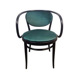 Super-Seat | De Michael Thonet 210 vintage gebogen houten fauteuil | Zwart frame, groene ronde zitting, ovale rugleuning, hout en stof. | Horecameubilair