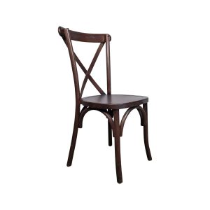 Super-Seat | De Cross achter stapelstoelen bruin hout | Donkerbruine houten stoel met gebogen X-rugleuning. Stevig hout, klassiek & stapelbaar. | Horecameubilair