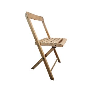 Super-Seat | Een Relouw vintage houten Parade klapstoel | Naturel hout, lattenzitting/-rugleuning, zichtbare slijtage en markeringen. | Horecameubilair