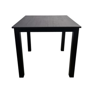 Super-Seat | De Empire horecatafel van 80x80cm | Zwart melamine blad, vier rechte metalen poten, minimalistisch en modern, gefotografeerd op wit. | Horecameubilair