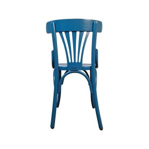 Super-Seat | De Sky Thonet vintage houten waaier stoel | Blauwe houten stoel met licht gebogen rugleuning en verticale latten, retro design. | Horecameubilair