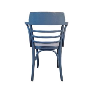 Super-Seat | De Denim Thonet vintage houten fauteuil | Lichtblauwe houten stoel met ronde zitting en horizontale latten rugleuning. | Horecameubilair