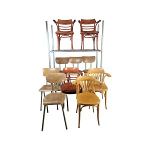 Super-Seat | The Mix Set Tubax & Thonet - 10x vintage houten caféstoelen | Donkerbruin hout, metalen poten, klassiek vintage design, gladde afwerking. | Horecameubilair