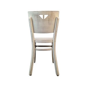 Super-Seat | Witte houten bistrostoel, gebogen rugleuning, driehoekige uitsparingen, horizontale steunstangen. | Horecameubilair