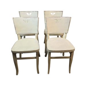 Super-Seat | Set van 4 Dotty Deco houten bistrostoelen | Ivoorwitte houten stoelen met vintage look, geometrische rugleuning, set van 4. | Horecameubilair