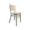 Super-Seat | The Dotty Deco vintage houten bistrostoelen wit vintage houten bistrostoel met lichte afwerking, driehoek uitsnede, rechte poten, licht verweerd. | Horecameubilair