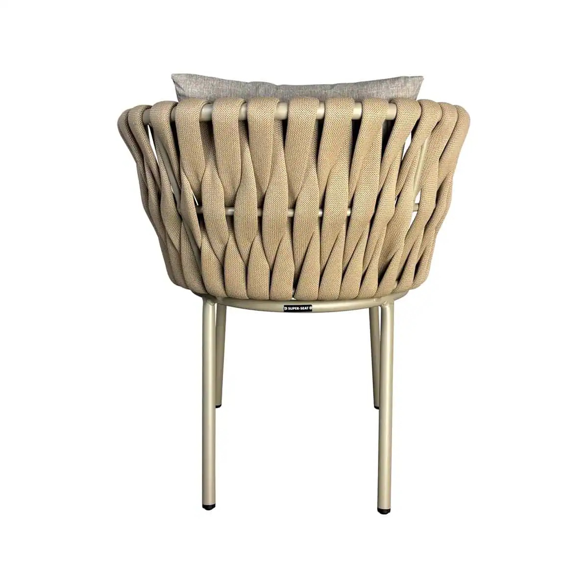 Super-Seat | The Must Scandinavische design stoelen hout / zwart Beige gevlochten rugleuning, lichtgrijs kussen, zwarte metalen poten. | Horecameubilair
