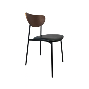 Super-Seat | De Must Scandinavische design stoel | Zwarte zitting, gebogen houten vloerkleed, slanke zwarte metalen poten, modern design. | Horecameubilair