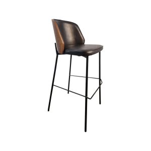 Super-Seat | Het New York design barkrukken hout zwart leer | Zwart leren zitting/kleed, houten accenten, zwarte metalen poten met voetsteun. | Horecameubilair