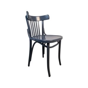 Super-Seat | De Ocean Thonet vintage houten spijlenstoel | Grijsblauwe houten stoel met gebogen rugleuning, verticale spijlen, vier poten. | Horecameubilair