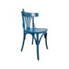Super-Seat | De Sky Thonet vintage houten waaier stoelen blauw | Blauwe gebeitste houten stoel met gebogen rugleuning, verticale spijlen, ronde zitting. | Horecameubilair
