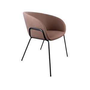 Super-Seat | The Portland design armstoelen velours mokka | Mokka velours stoel, zwart metalen poten, gebogen rugleuning, luxe uitstraling. | Horecameubilair