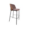 Super-Seat | Barkrukken met mokka velours zitting, houten rugaccent en slanke zwarte metalen poten met voetensteun. | Horecameubilair