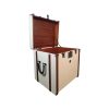 Super-Seat | Een grote, rechthoekige, crème Authentic Models bijzettafel; met hout, bruine leren banden, zwart metalen details |. | Horecameubilair